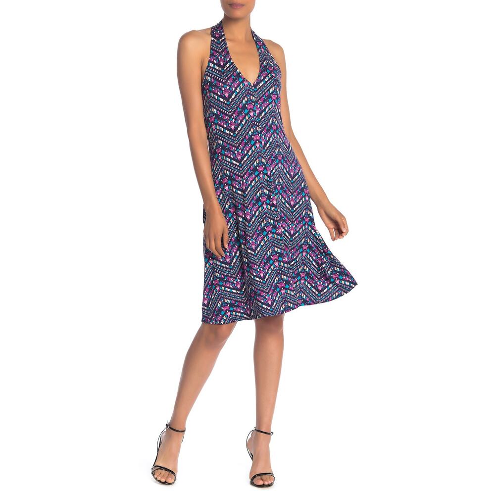 SUPERFOXX Dress Size S Purple All Over Print V Neck Sleeveless Knee Length